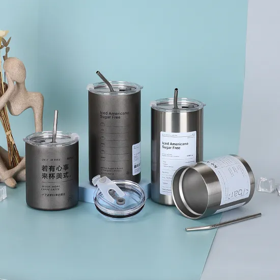 Ice American Coffee Mug Portable 304 Stainless Steel Thermo Cup with Straw