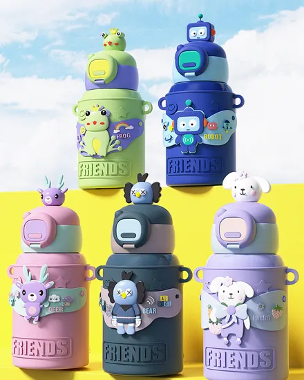 Christmas Gift 450ml Kids Love Water Bottle Thermos Cup Insulated Baby Kids Cute Milk Water Bottles with Straw