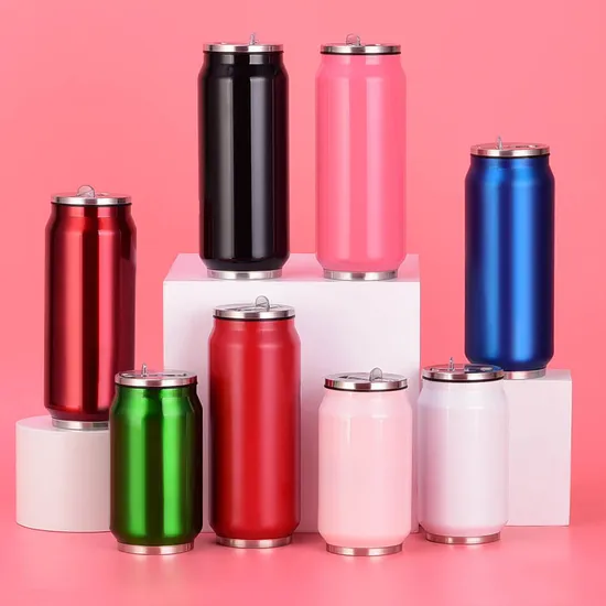 New Arrival Cans Thermos 12oz 17oz 304 Stainless Steel Insulated Coffee Can Cup with Straw 