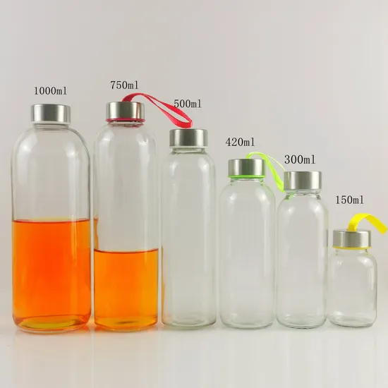 500ml Juice Beverages Glass Water Bottle with Bamboo/Stainless Steel Lid & Sleeve 750ml 1L 300ml 14oz 